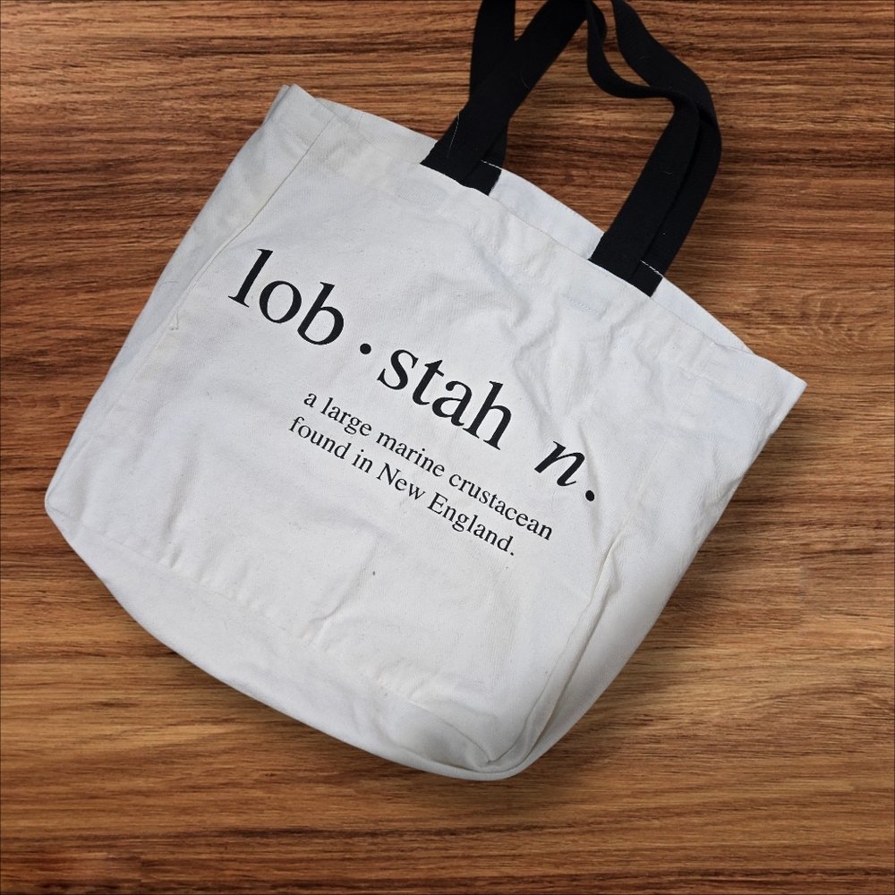 Lobstah New England Off White Tote Bag with Black Handles